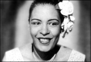 Billie Holliday with gardenias in her hair