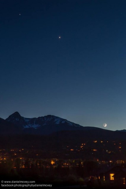 Moon, Venus, Jupiter on June 18, 2015 by Daniel McVey in Silverthorne, Colorad0 - via earthsky.org