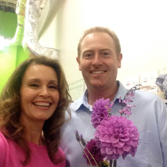 Rodney from Springfields with dahlias and lavender from the new garden