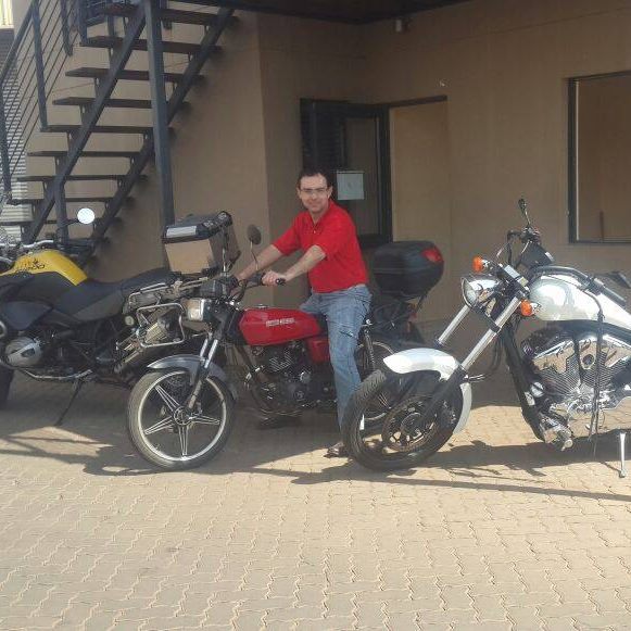 Andre rocking the motorbike in South Africa